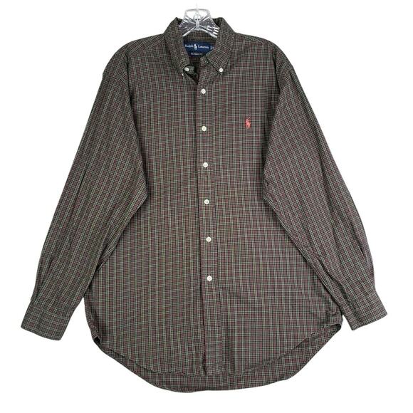 Polo Ralph Lauren Oxford Shirt Men’s Size Medium Green Red Plaid LS Button Down - Picture 2 of 9